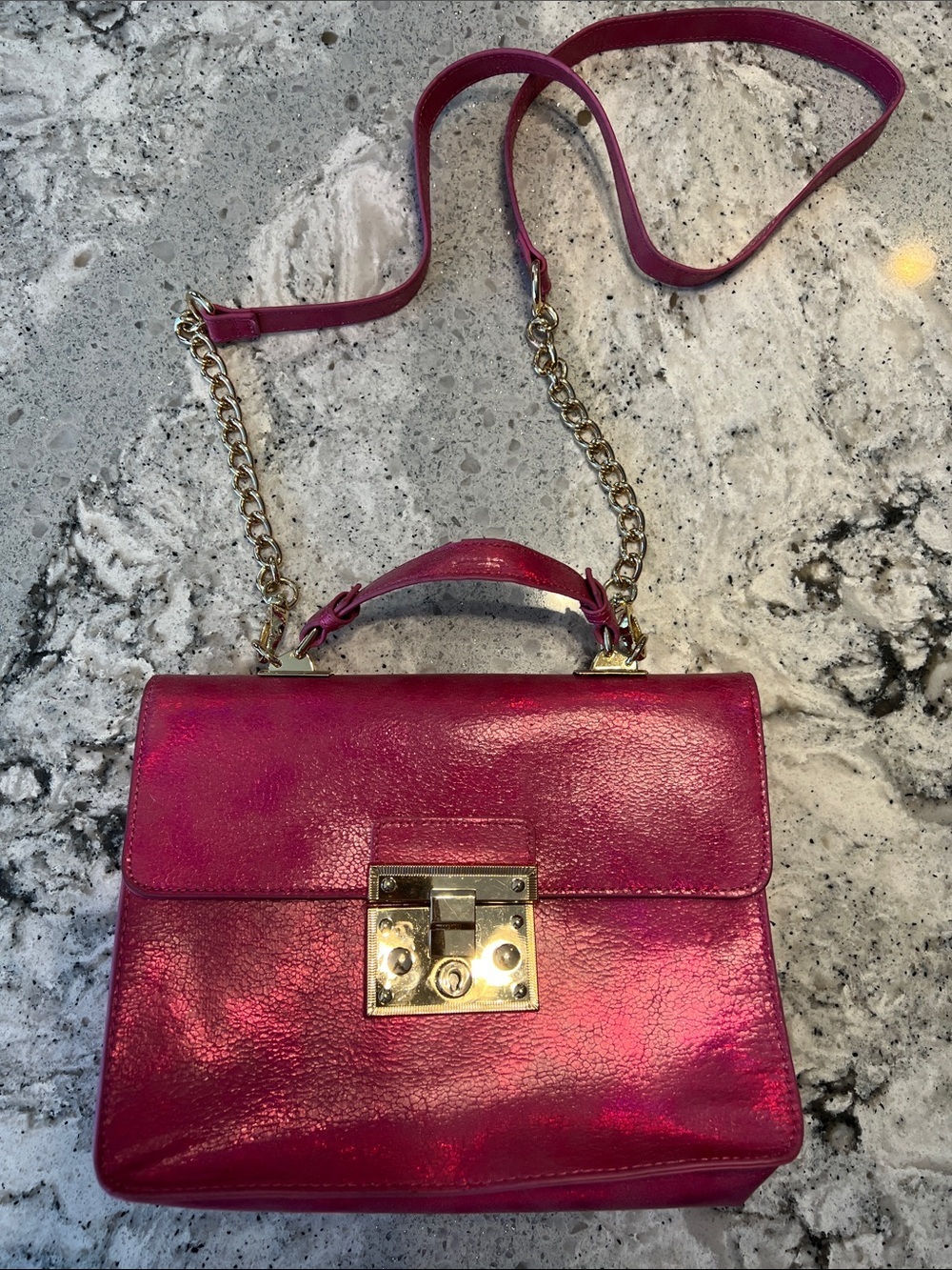 Steve Madden Metallic Fuchsia Pink Crossbody Padlock Shoulder Bag 10x7x3
